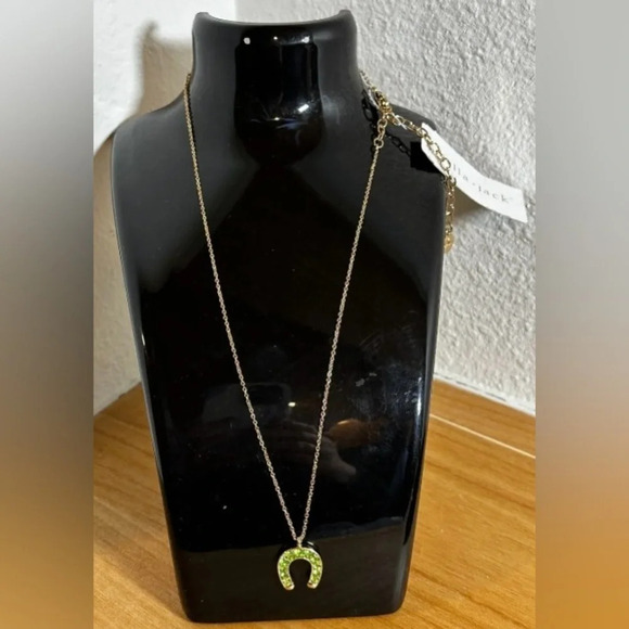 BELLA JACK St. Patrick's Day Green Crystal Gold Lucky Horseshoe Necklace NEW NWT - Picture 2 of 4
